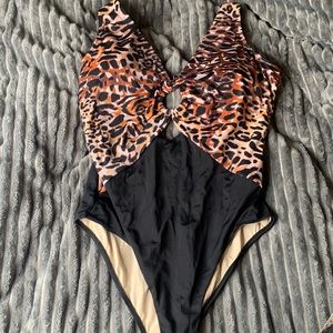Leopard Print Black One-Piece Swimsuit